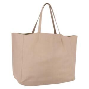 CELINE Horizontalkava Tote Bag Leather Beige Auth am10290